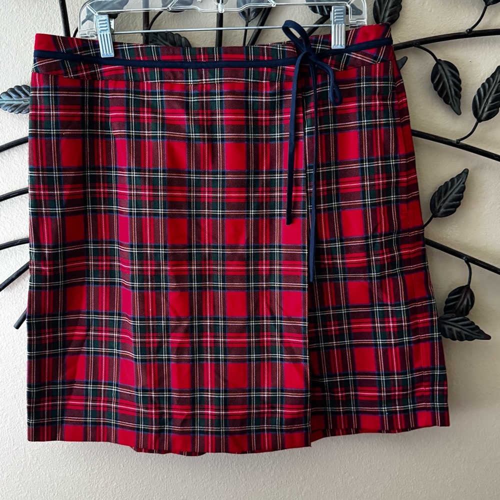 Liz Claiborne Red Plaid Knee Length Pockets Wrap Look Preppy Liz Golf Skort 16